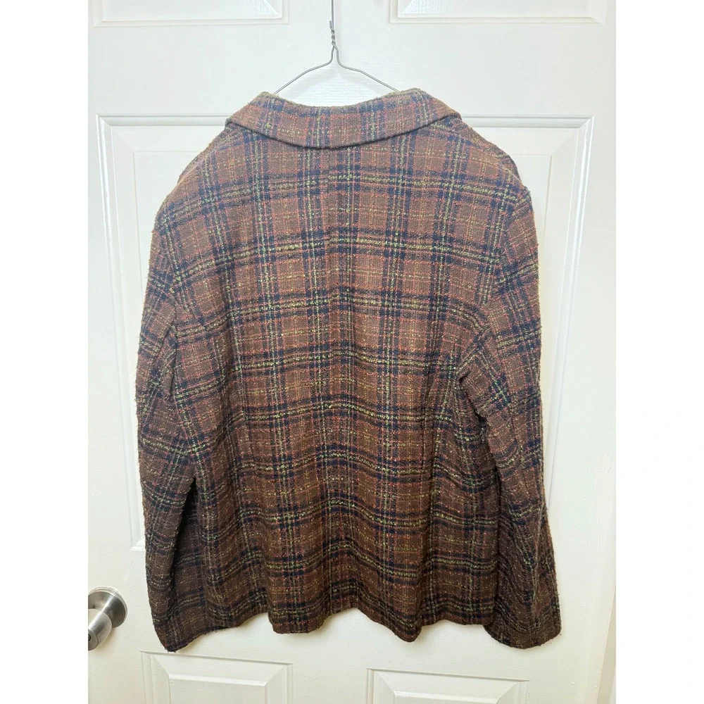Maren Vintage Brown Multi Color Plaid Button Front Lined Blazer Jacket Size 12